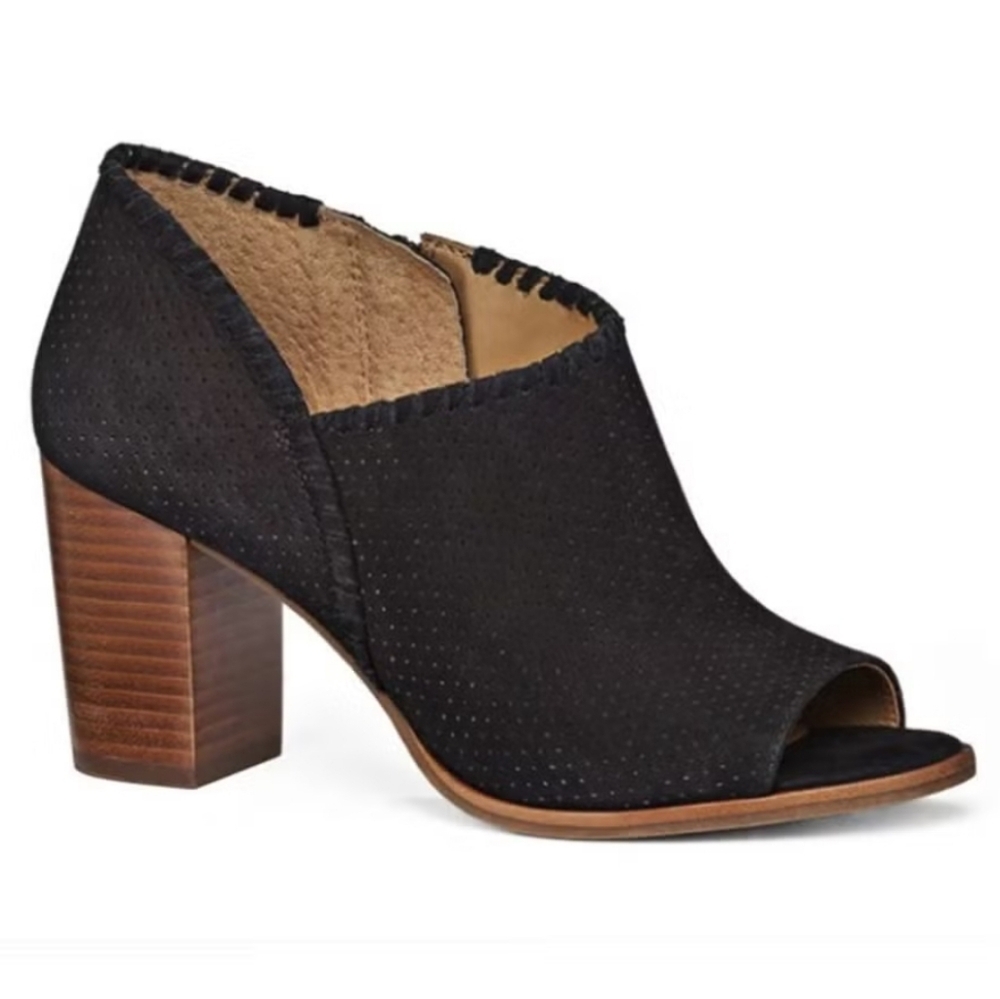 Jack Rodgers Perforated Suede Zipper Ankle PeekABoo Block Heel